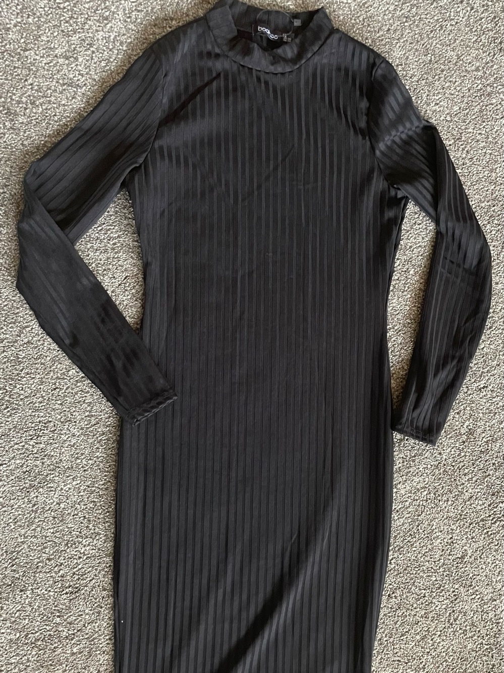 Boohoo Black Ribbed Long Sleeve Midi Bodycon Dress